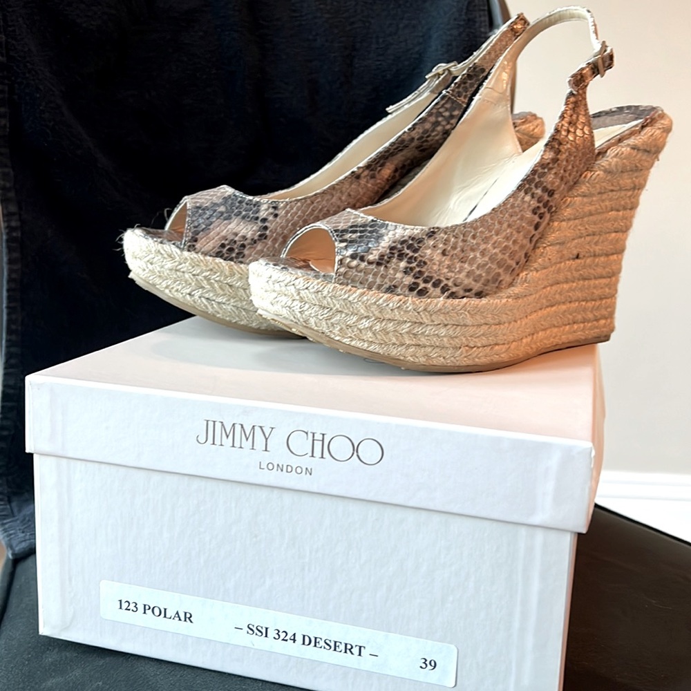 Jimmy Choo polar snake print espadrilles. Color: Desert